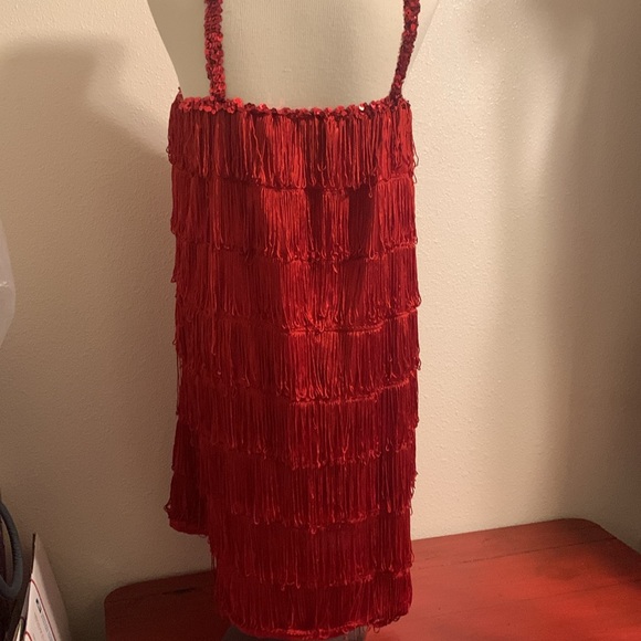 Flapper costume size L  red fringe guc - Picture 6 of 8